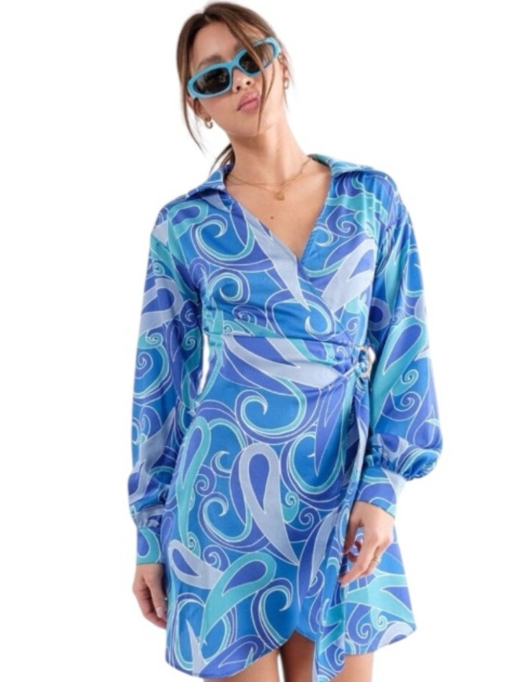 Papermoon Ellie Blue Hazel Printed Wrap Mini Dress